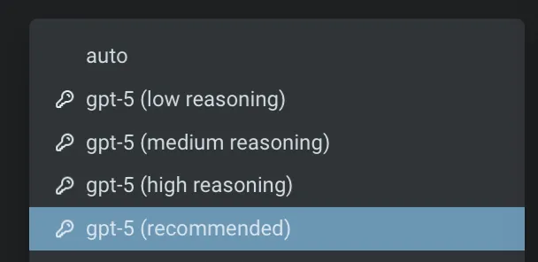 Key icon shown next to supported models in the model picker after BYOK API keys are configured.